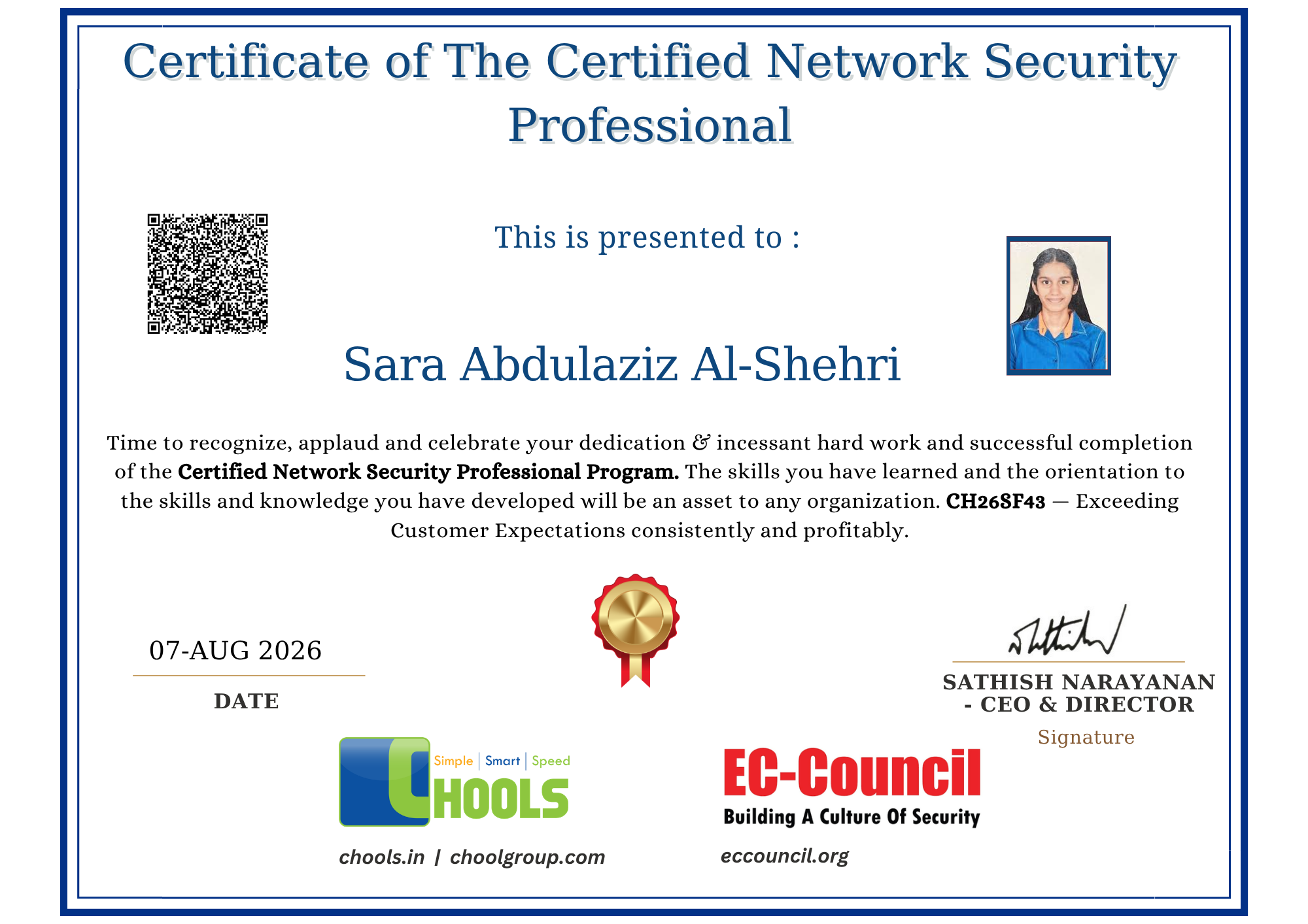 Certified Network Security Professional Program Certificate